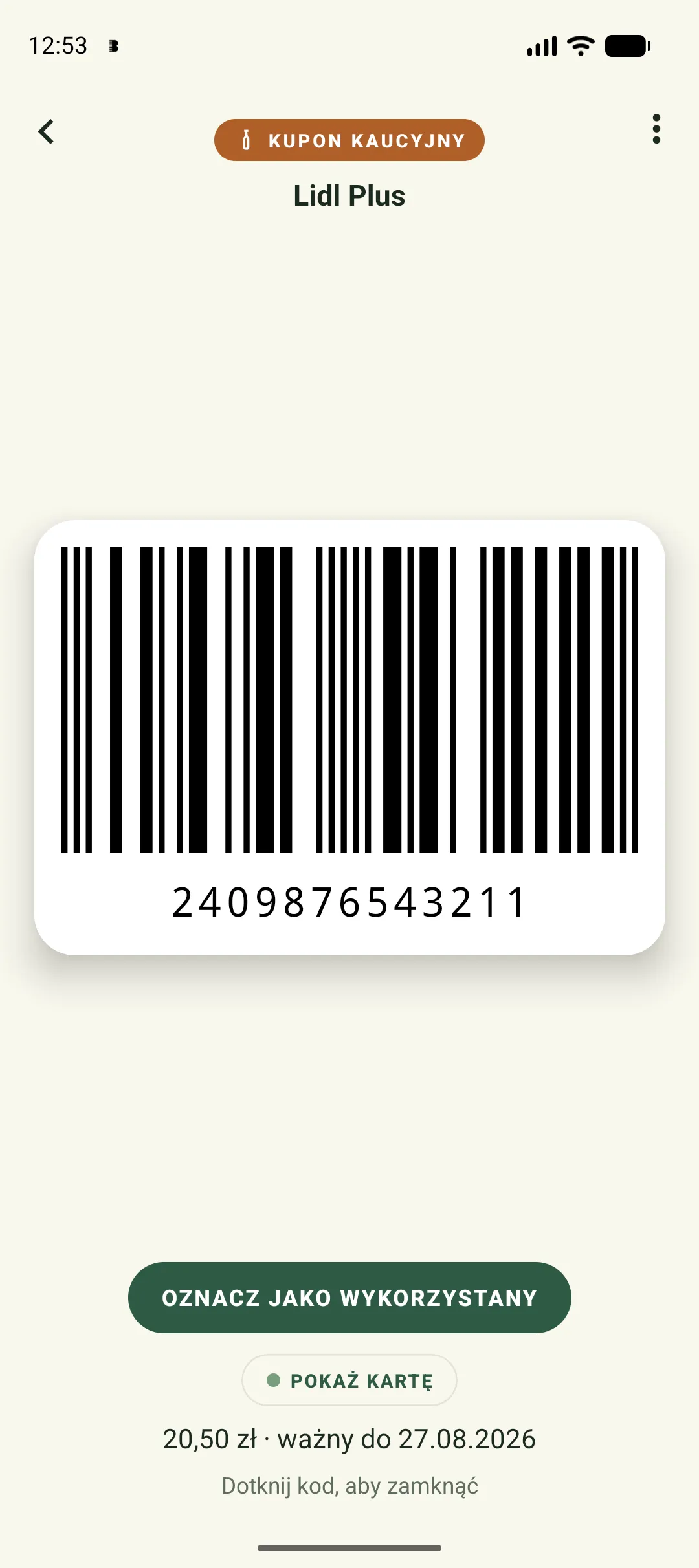 A voucher with its barcode ready to show at the till