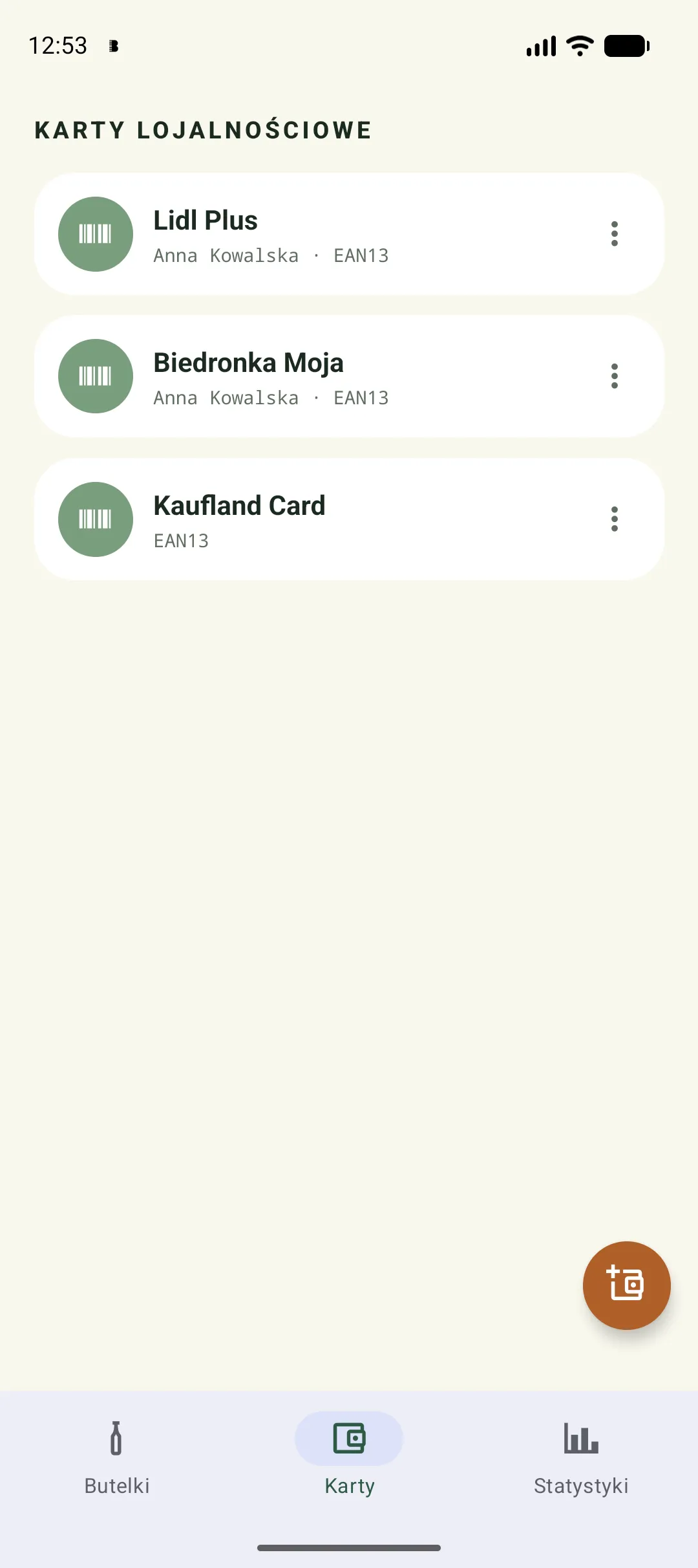 List of shop loyalty cards